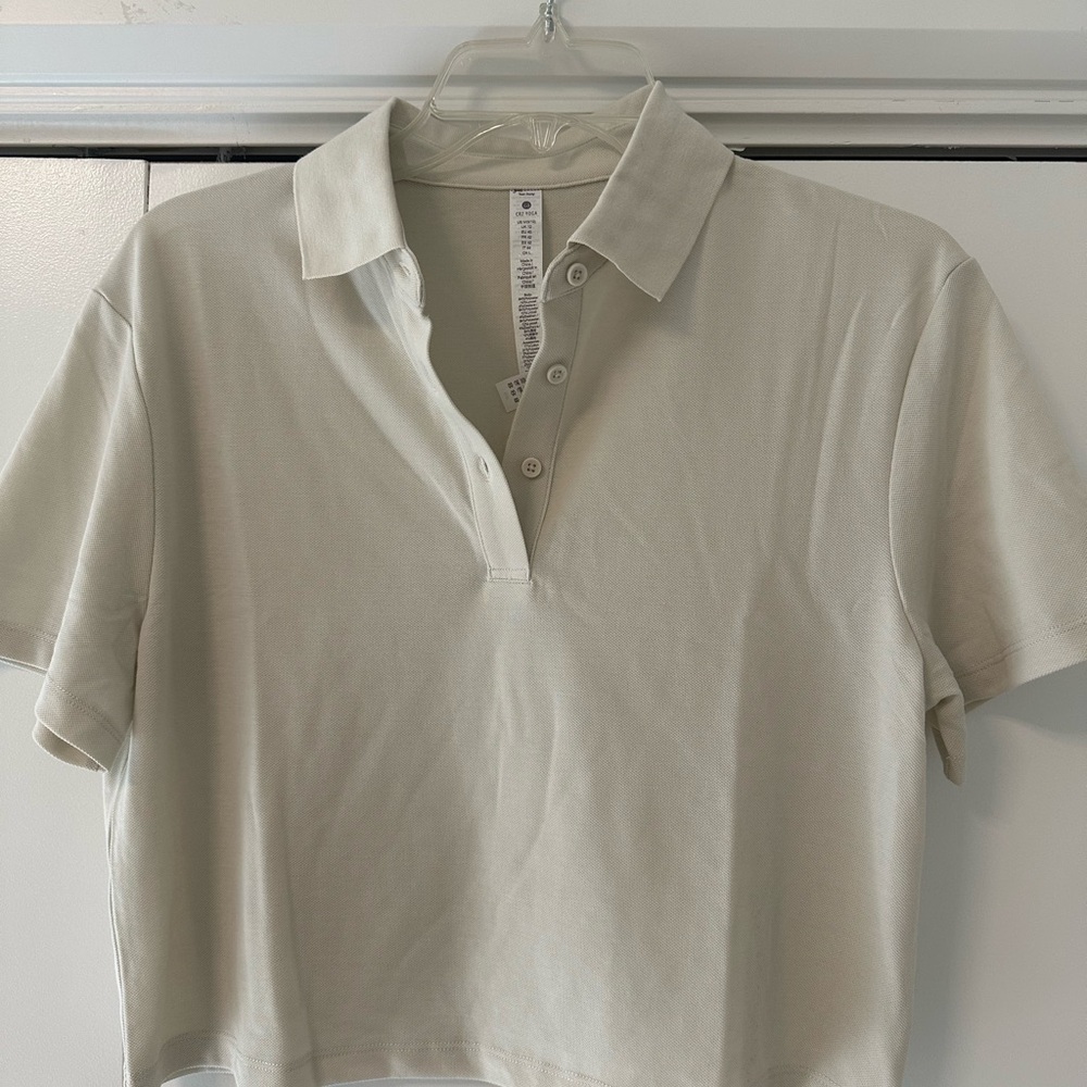 ❌SOLD❌CRZ YOGA Cream Fitted Crop Polo Shirt New With Tags